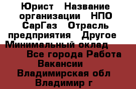 Юрист › Название организации ­ НПО СарГаз › Отрасль предприятия ­ Другое › Минимальный оклад ­ 15 000 - Все города Работа » Вакансии   . Владимирская обл.,Владимир г.